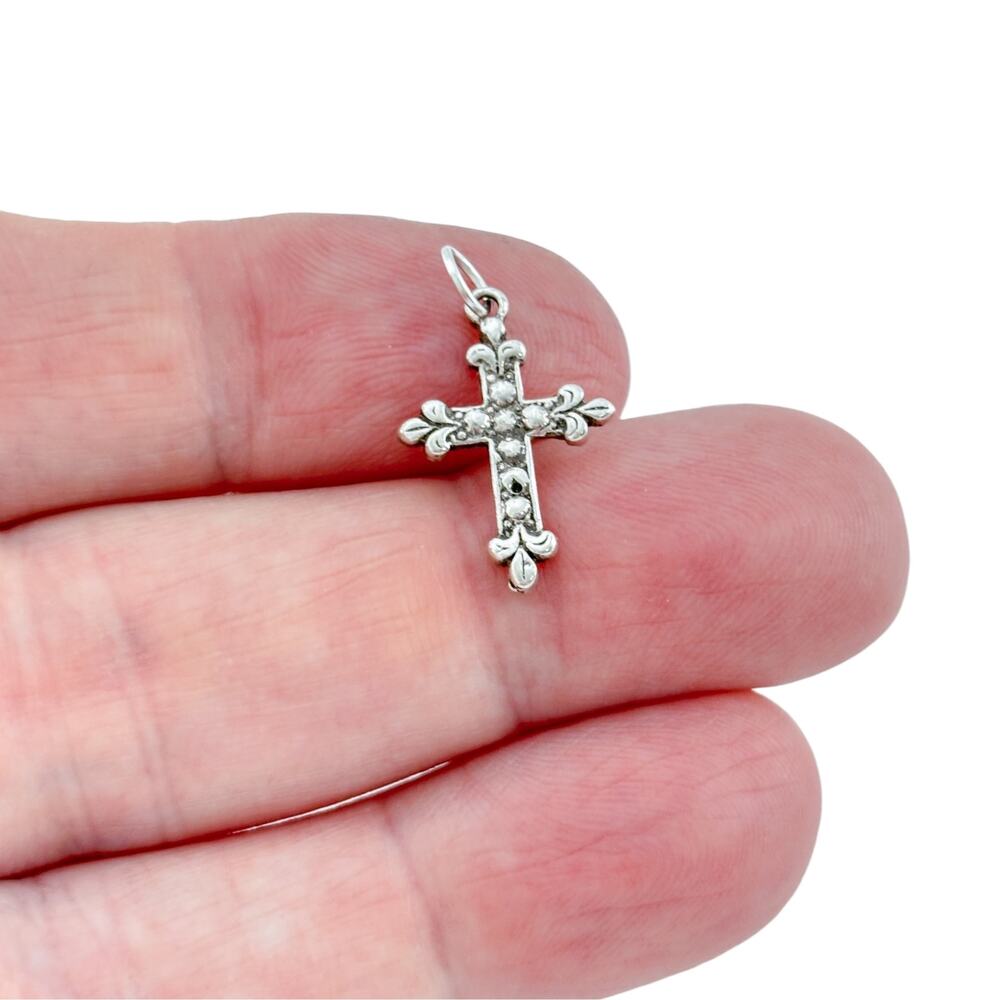 Vintage Sterling Silver Ornate Fleur-de-Lis Cross Pendant